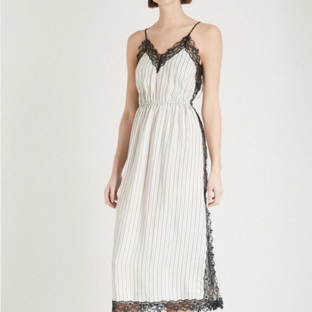 Striped Slip Dress with Black Lace Trim